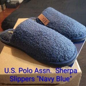 U.S. Polo Assn. Sherpa Slip-On Slippers "Navy Blue" M11/12/W12.5/13.5 NWT
